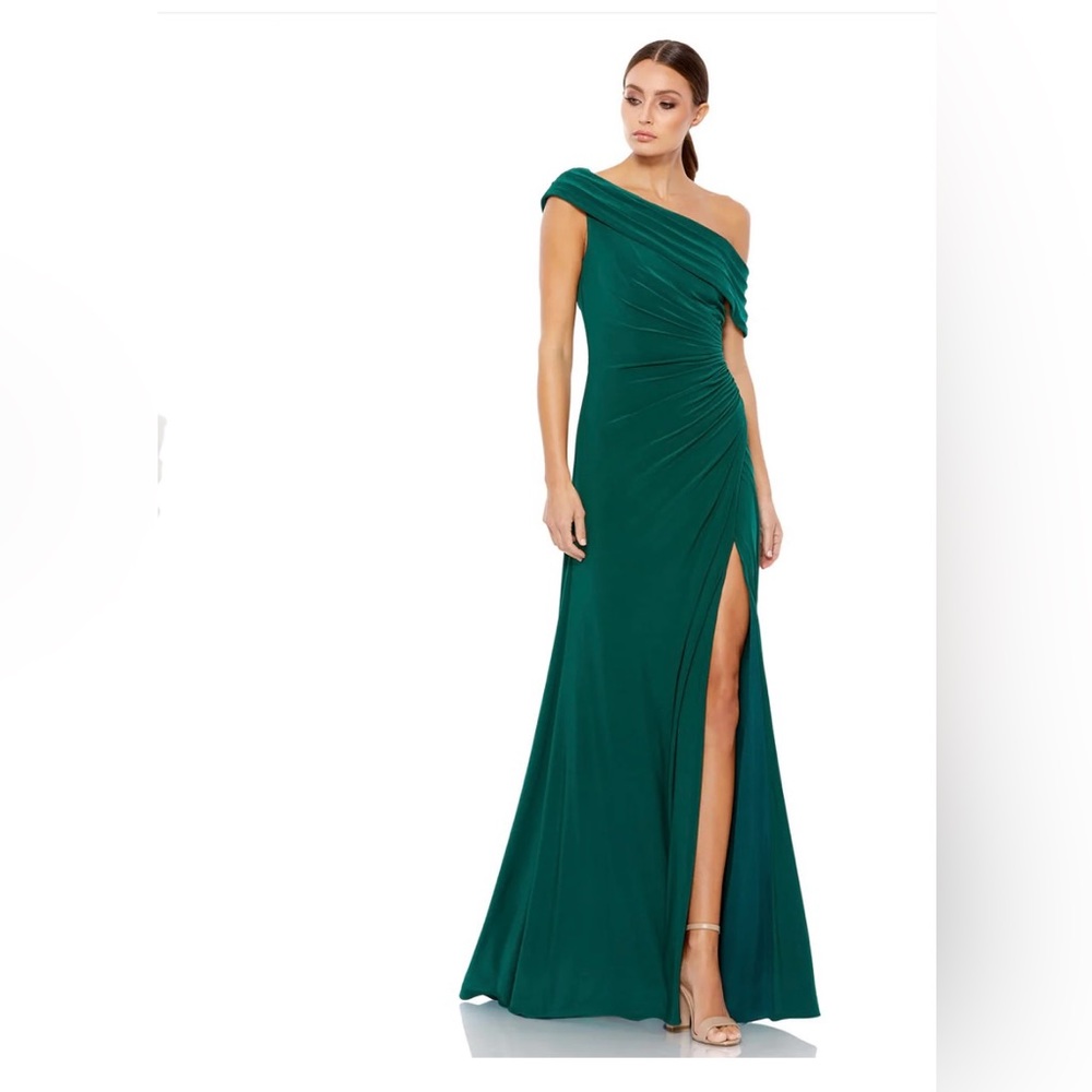 Mac Duggal OFF-THE-SHOULDER SLIT GOWN Emerald Sz 10